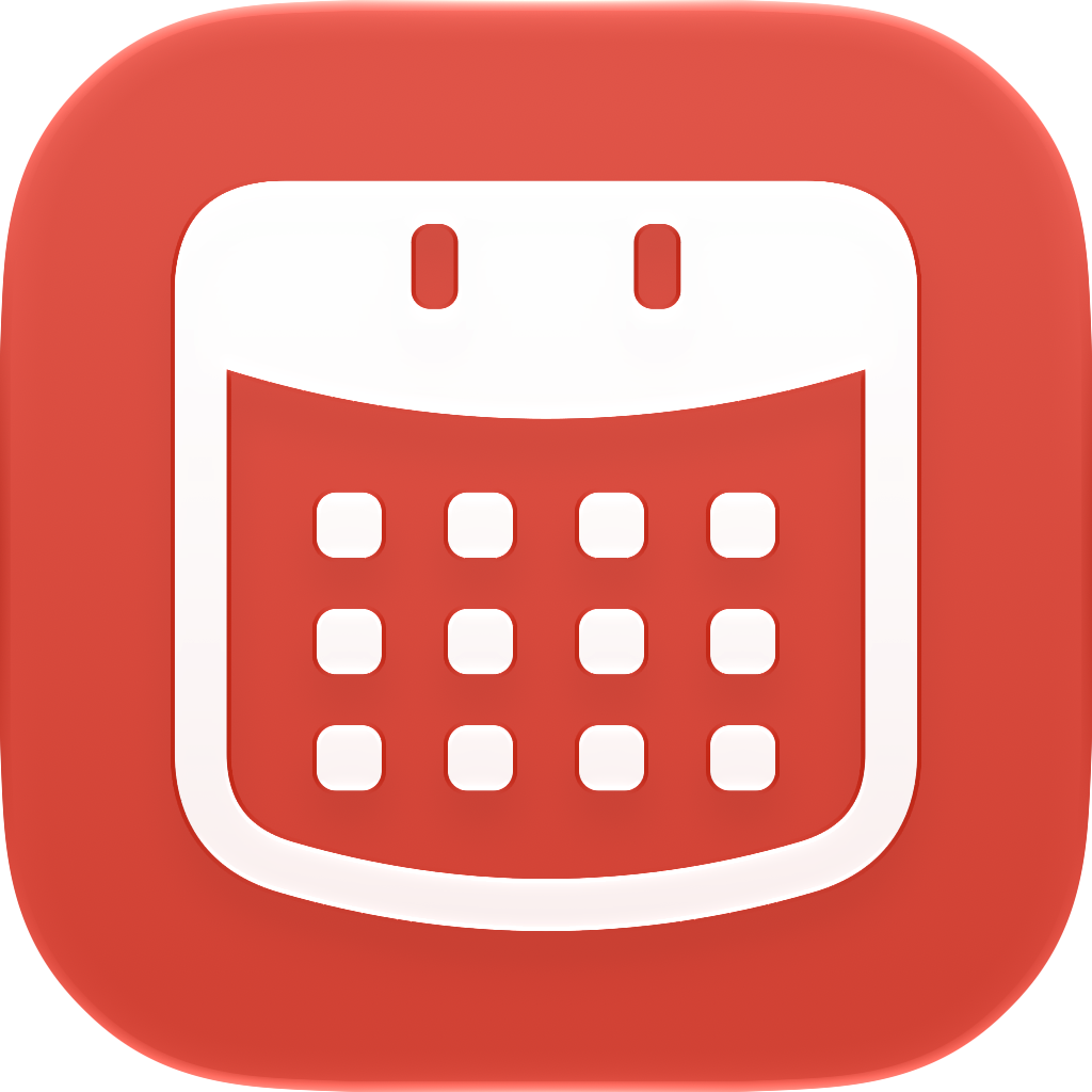 The Riff icon as iOS draws it: a white calendar outline on red glass with rounded corners