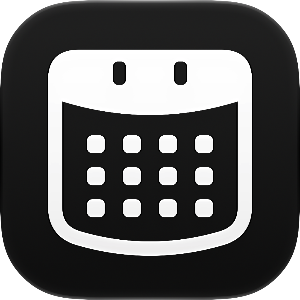 The Riff icon as iOS draws it in dark mode: a white calendar outline on dark glass with rounded corners
