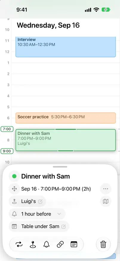 Editing beneath the calendar, light